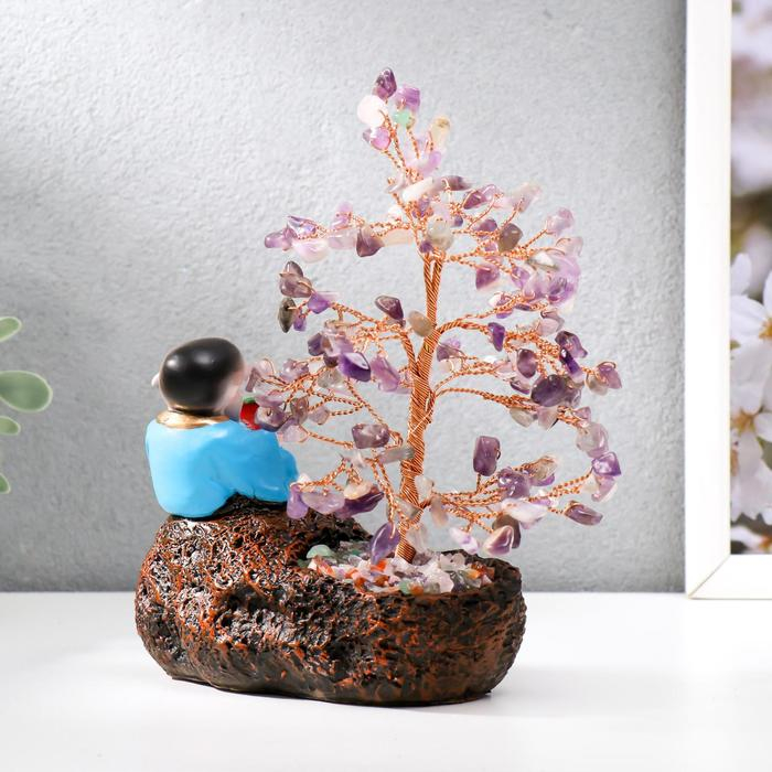 Сувенир бонсай 147 камней Сувенир бонсай 147 камней "Хотей с яблоком у дерева с аметистами" 18х13х6 см