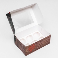 Новый год. Коробка для 6 капкейков с окном "Подарок для тебя", 25 х 17 х 10 см, упаковка