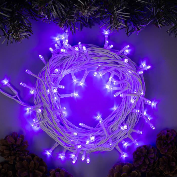 Гирлянда &laquo;Нить&raquo; 10 м, IP44, белая нить, 100 LED, свечение фиолетовое, 8 режимов, 220 В