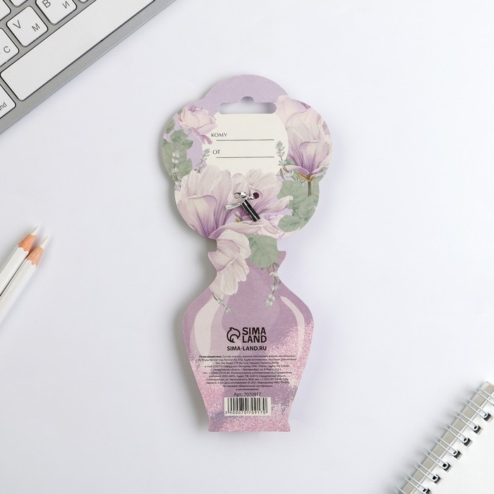 Ручка «8 Марта»,пластик, с цветок, на подложке-ваза Ручка «8 Марта»,пластик, с цветок, на подложке-ваза