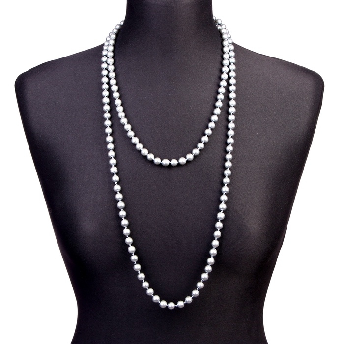 Бусы карнавальные жемчуг, 1,5 м, 8 мм, цвет серый Бусы карнавальные жемчуг, 1,5 м, 8 мм, цвет серый