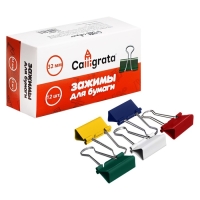 Набор зажимов для бумаг цветных 32мм, 12 штук, 5 цветов, в картонной коробке Набор зажимов для бумаг цветных 32мм, 12 штук, 5 цветов, в картонной коробке