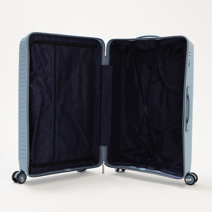 Чемодан большой 100 л (L), отдел на молнии, кодовый замок, 4 колеса, цвет голубой