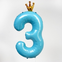 Шар фольгированный 40" &laquo;Цифра 3 с короной&raquo;, цвет голубой