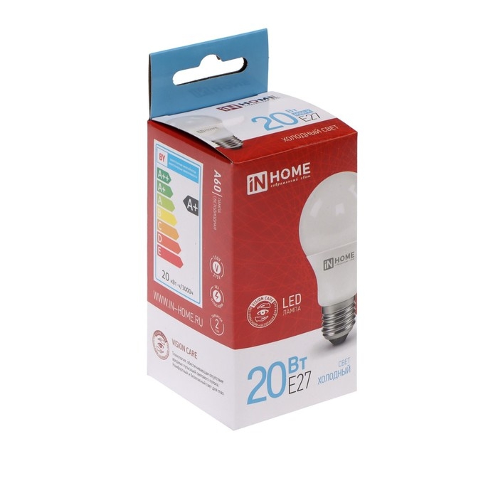 Лампа светодиодная IN HOME LED-A60-VC, Е27, 20 Вт, 230 В, 6500 К, 1900 Лм Лампа светодиодная IN HOME LED-A60-VC, Е27, 20 Вт, 230 В, 6500 К, 1900 Лм