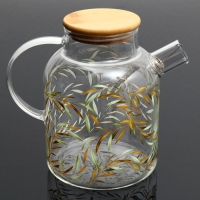 Чайник стеклянный заварочный с бамбуковой крышкой &laquo;Тропики&raquo;, 1700 мл