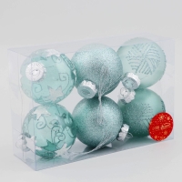 Набор шаров пластик d-8 см, 6 шт "Ночка" геометрия узор, зелёный