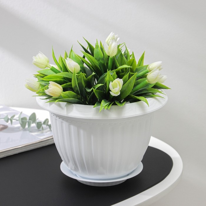 Горшок для цветов с поддоном &laquo;Байкал&raquo;, 2 л, пластиковый, белый