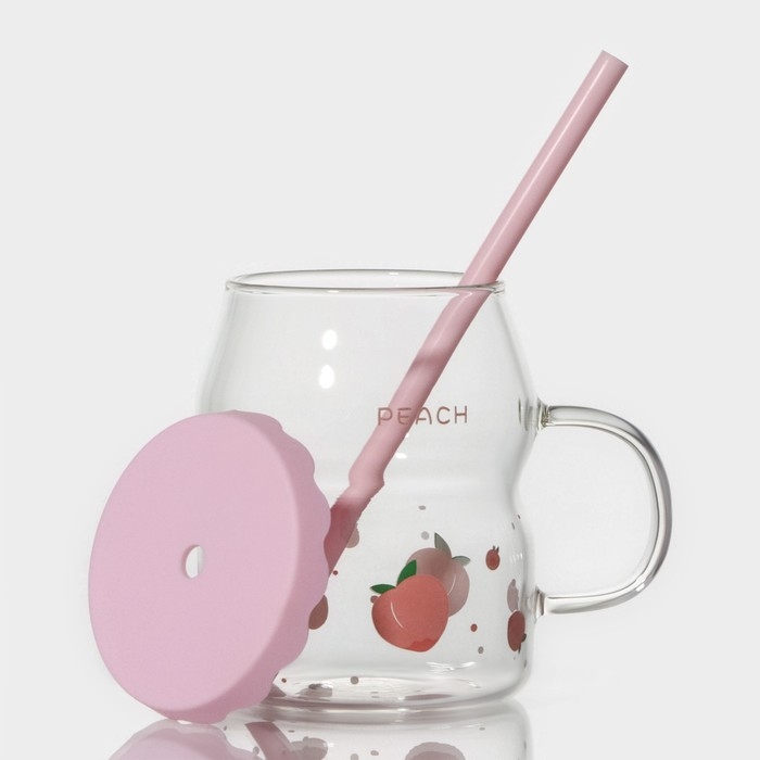 Кружка стеклянная с силиконовой крышкой и трубочкой &laquo;Фрутис&raquo;, 400 мл, цвет МИКС