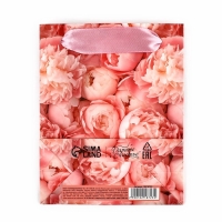 Пакет ламинированный двухсторонний &laquo;Пионы&raquo;, с тишью и открыткой, S, 12 х 15 х 5.5