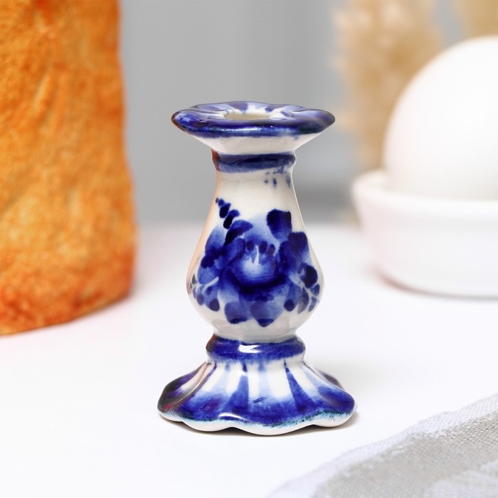 Подсвечник гжель «Церковный» бело-синий, керамика, Подсвечник гжель «Церковный» бело-синий, керамика,