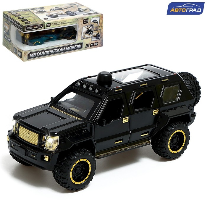Джип металлический, 1:24, открываются двери, капот, багажник, инерция, цвет чёрный Джип металлический, 1:24, открываются двери, капот, багажник, инерция, цвет чёрный