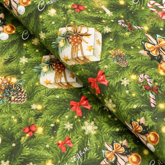 Новый год. Бумага упаковочная глянцевая Новый год. Бумага упаковочная глянцевая "Новогодние игрушки", 70 х 100 см,1 лист