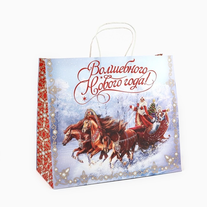 Пакет подарочный новогодний крафтовый &laquo;Волшебного нового года&raquo;, 28 х 15 х 32 см , Новый год