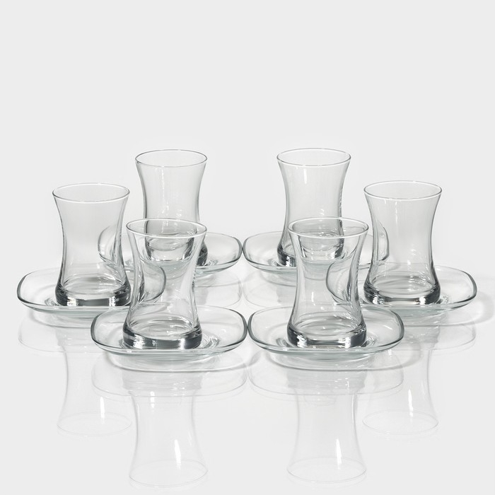 Набор стеклянный чайный Lav &laquo;Дзен&raquo;, 12 предметов: стаканы 155 мл (6 шт), блюдца d=14 см (6 шт)