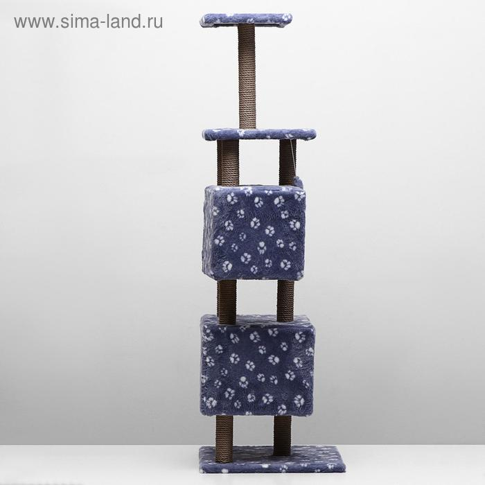 Домик для кошек с когтеточкой, с площадкой и полкой, 65 х 51 х 173 см, серая с лапкам Домик для кошек с когтеточкой, с площадкой и полкой, 65 х 51 х 173 см, серая с лапкам