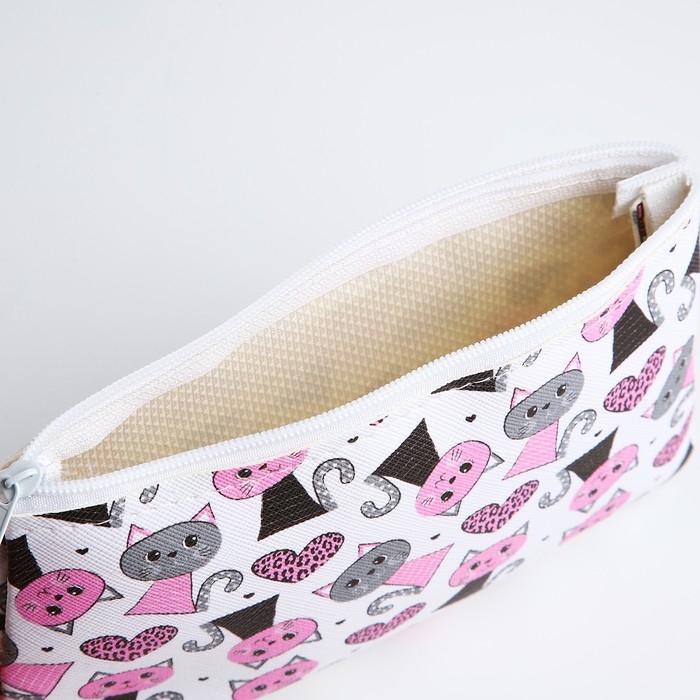 Косметичка на молнии, цвет белый/розовый Косметичка на молнии, цвет белый/розовый