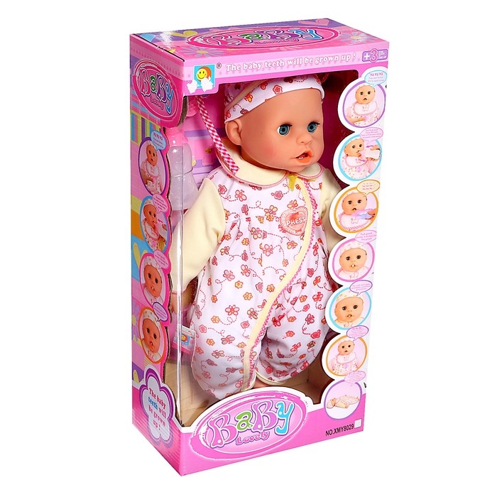 Интерактивный пупс &laquo;Крошка&raquo;, 4 функции, звук, двигается язык, растут зубки, цвет жёлтый