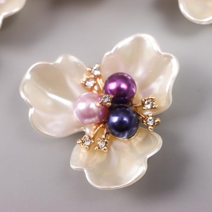 Декор для творчества пластик Декор для творчества пластик "Белая фиалка" перламутр, жемчужины 3,8х3,5х1,2 см