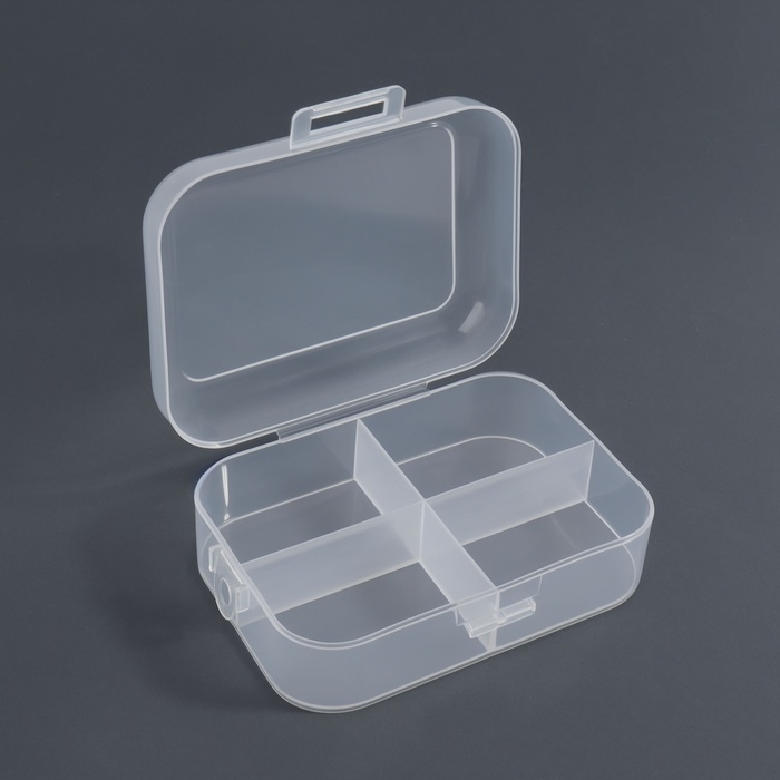 Органайзер для хранения, с крышкой, 4 секции, 12 &times; 9 &times; 4,5 см, цвет прозрачный
