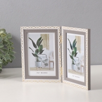 Фоторамка пластик на 2 фото 10х15 см "Золотые скобочки. Двойная" серая