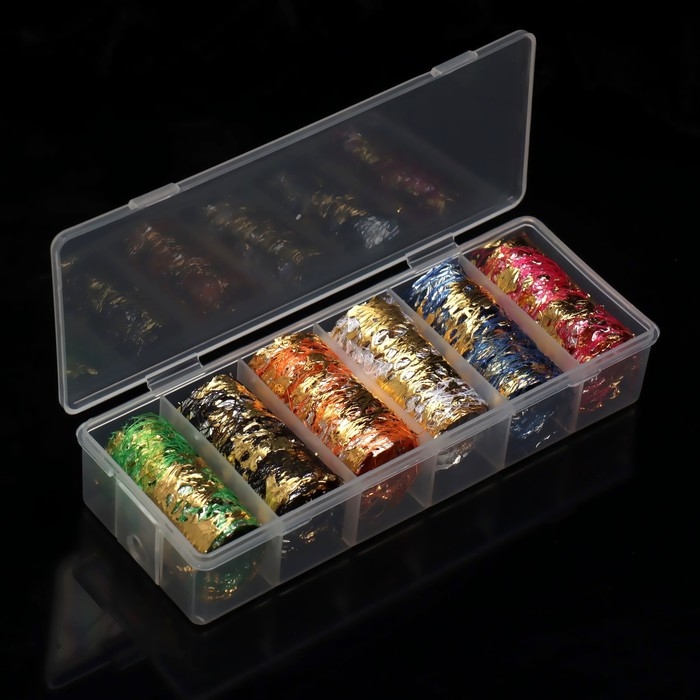 Паутинка с фольгой для ногтей, переводная, 6 шт, в пластиковом органайзере, цвет разноцветный/золотистый Паутинка с фольгой для ногтей, переводная, 6 шт, в пластиковом органайзере, цвет разноцветный/золотистый