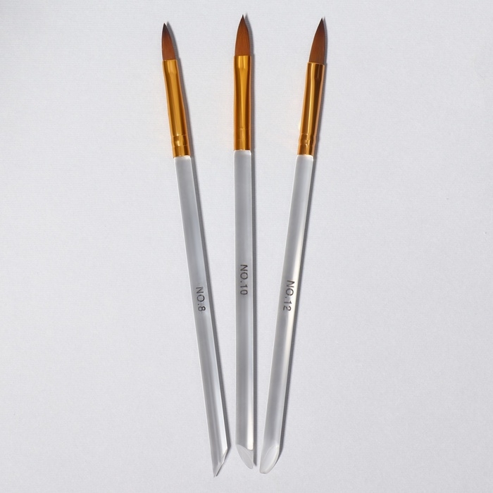 Набор кистей для наращивания и дизайна ногтей, лепесток, 3 шт, 17 см, цвет прозрачный/золотой Набор кистей для наращивания и дизайна ногтей, лепесток, 3 шт, 17 см, цвет прозрачный/золотой