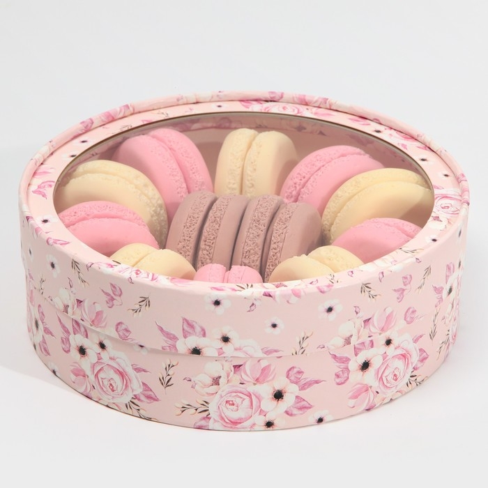 Коробка для макарун, кондитерская упаковка тубус с окном, &laquo;Цветы&raquo; 20 х 20 х 5 см