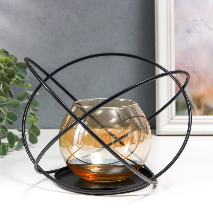 Подсвечник металл, стекло на 1 свечу Подсвечник металл, стекло на 1 свечу "Лофт. Сплетение колец" чёрный 16х20х22 см