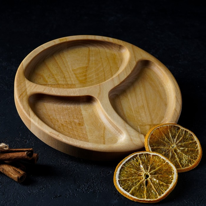 Менажница круглая Доляна &laquo;Валенсия&raquo;, d=20 см, 3 секции, берёза, пропитана маслом