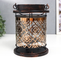 Подсвечник металл, стекло на 1 свечу "Узор на фонаре" патина на чёрном ручка 18х13,5х13,5 см 78228 Подсвечник металл, стекло на 1 свечу "Узор на фонаре" патина на чёрном ручка 18х13,5х13,5 см 78228