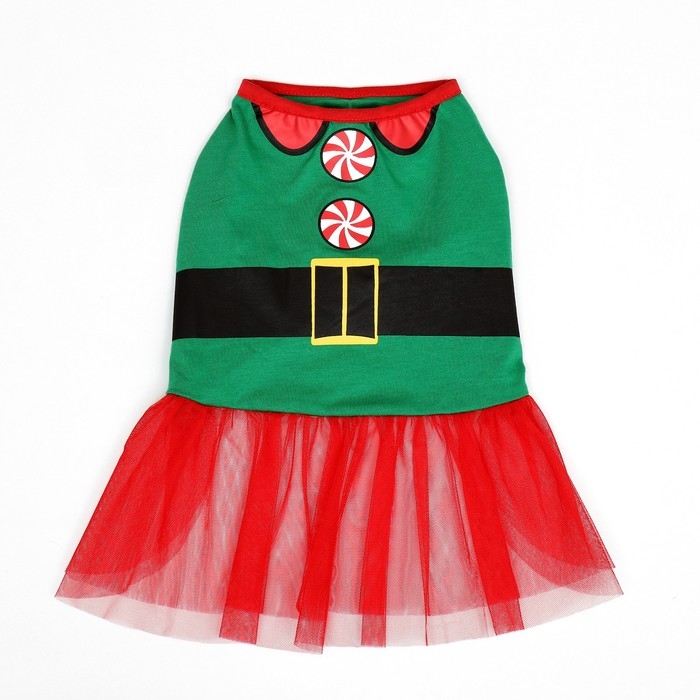 Костюм для животных Костюм для животных "Эльфийка", размер S (ДС 27, ОГ 38, ОШ 25 см), красно-зелёный
