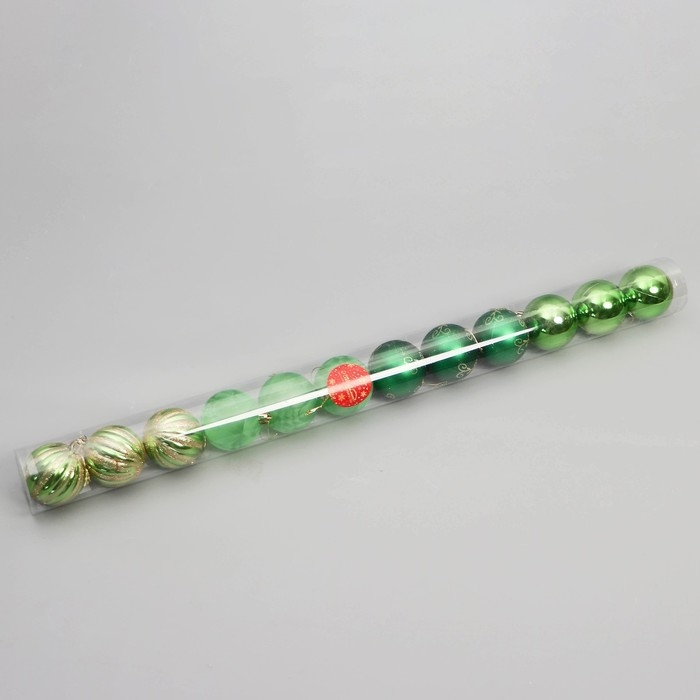 Набор шаров пластик d-6 см, 12 шт Набор шаров пластик d-6 см, 12 шт "Агнет" полосы, зелёный