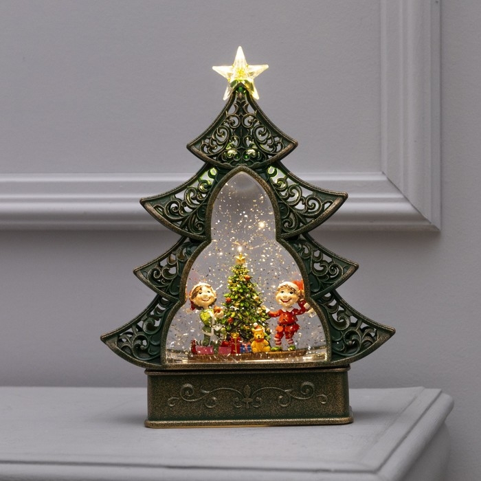Светодиодная фигура &laquo;Ёлка с детьми и ёлкой&raquo; 23 &times; 29 &times; 9.5 см, пластик, батарейки ААх3 (не в комплекте), USB, свечение тёплое белое