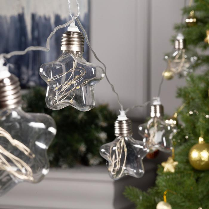 Гирлянда &laquo;Нить&raquo; 3 м с насадками &laquo;Лампочки звёздочки&raquo;, IP20, прозрачная нить, 80 LED, свечение тёплое белое, 8 режимов, 220 В