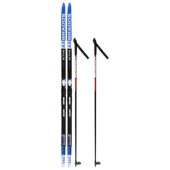 Комплект лыжный: пластиковые лыжи 160 см без насечек, стеклопластиковые палки 120 см, крепления SNS, цвета МИКС Комплект лыжный: пластиковые лыжи 160 см без насечек, стеклопластиковые палки 120 см, крепления SNS, цвета МИКС