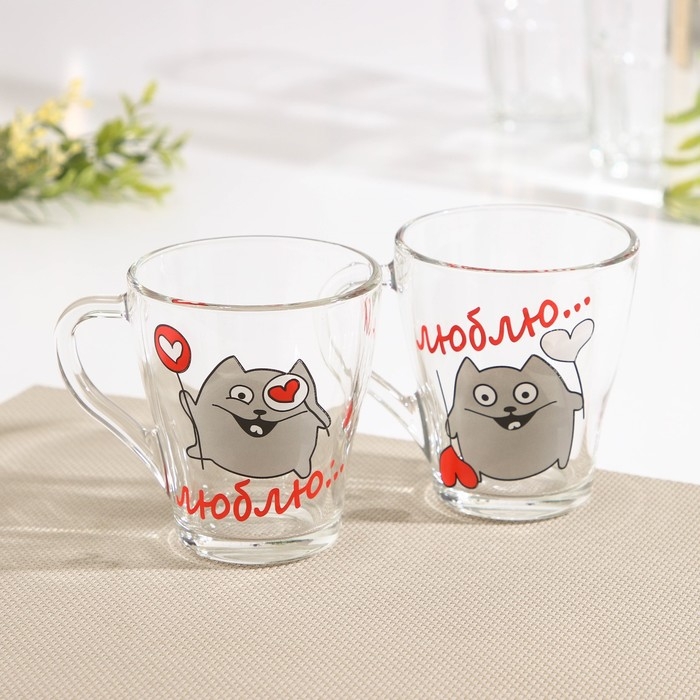Набор кружек «Люблю», 250 мл, 2 шт, рисунок МИКС Набор кружек «Люблю», 250 мл, 2 шт, рисунок МИКС