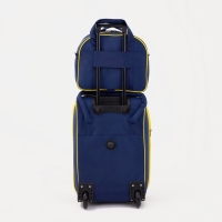 Чемодан малый 37 л (S), с расширением, сумка дорожная на молнии, цвет синий/оранжевый