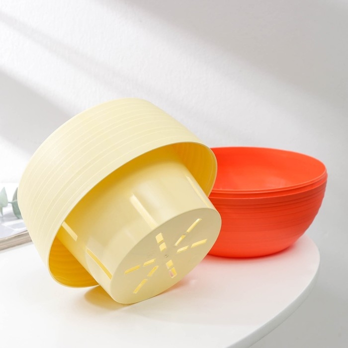 Горшок для цветов с поддоном &laquo;Япония&raquo;, 1,2 л, цвет бежево-коралловый