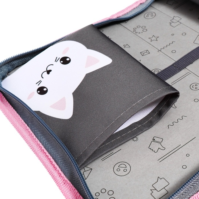 Пенал 1 секция 140 х 210 х 40 мм, откидной карман и косметичка, тканевый, Calligrata TOP Content Пенал 1 секция 140 х 210 х 40 мм, откидной карман и косметичка, тканевый, Calligrata TOP Content "Котик"