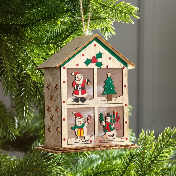 Ёлочная игрушка &laquo;Домик с окошками&raquo;, от батареек, свечение тёплое белое