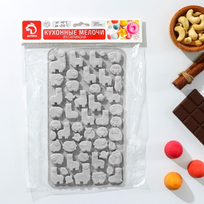 Форма для мармелада Доляна «Ферма», силикон, 23×12,5×1 см, 53 ячейки, цвет МИКС Форма для мармелада Доляна «Ферма», силикон, 23×12,5×1 см, 53 ячейки, цвет МИКС