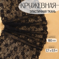 Кружевная эластичная ткань, 180 мм &times; 2,7 &plusmn; 0,5 м, цвет чёрный