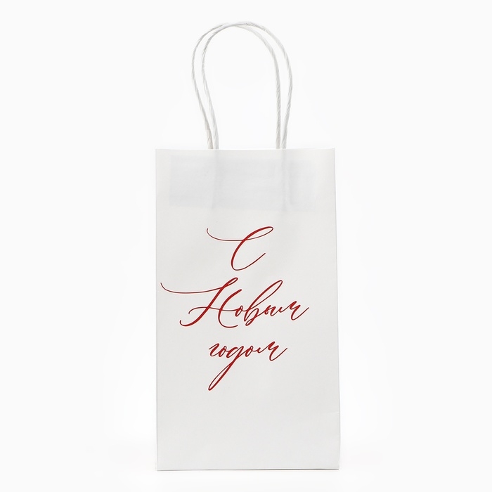 Пакет подарочный новогодний &laquo;С Новым годом&raquo;, снежинки, белый крафт, 12 х 21 х 9 см , Новый год