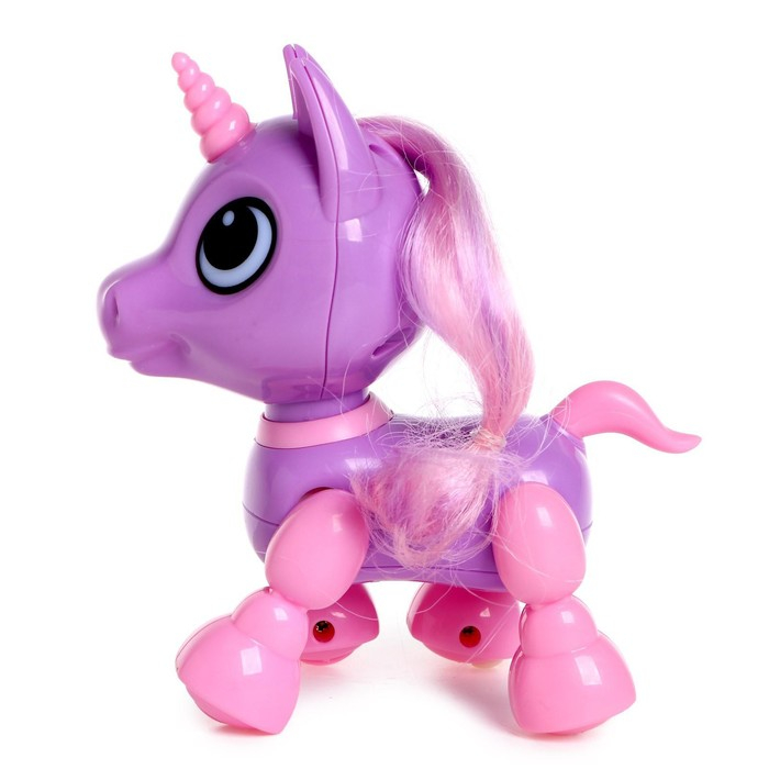 Робот единорог &laquo;Питомец&raquo; IQ BOT, интерактивный: с записью звуков, реагирует на хлопки, звук, свет, на батарейках, фиолетовый