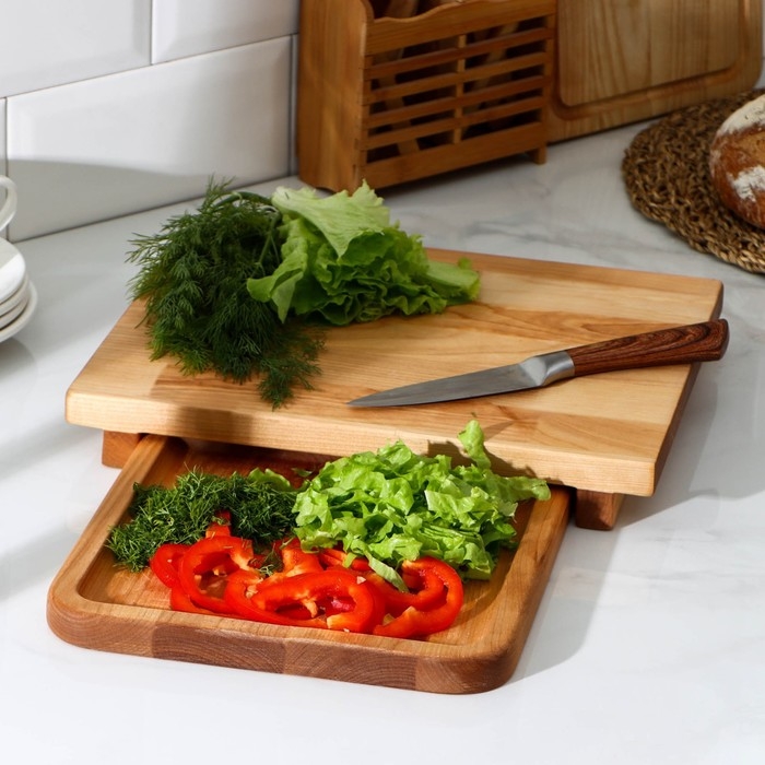 Доска разделочная Adelica, с выдвижным лотком, пропитано минеральным маслом, 30&times;24 см, лоток 22&times;22 см, берёза