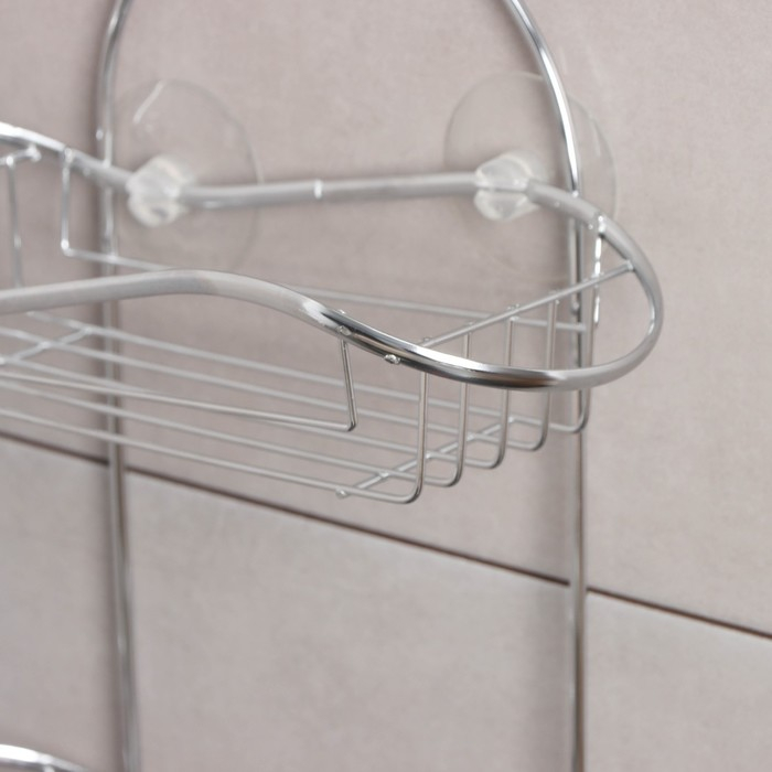 Полка 2-х ярусная на присоске Доляна «Волна», 25×11×45 см, 2 крючка, цвет хромированный Полка 2-х ярусная на присоске Доляна «Волна», 25×11×45 см, 2 крючка, цвет хромированный