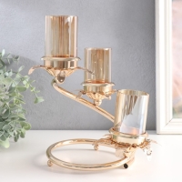 Подсвечник металл, стекло на 3 свечи "Ветвь с листиками" d-5 см золото 15х15х23,5 см Подсвечник металл, стекло на 3 свечи "Ветвь с листиками" d-5 см золото 15х15х23,5 см