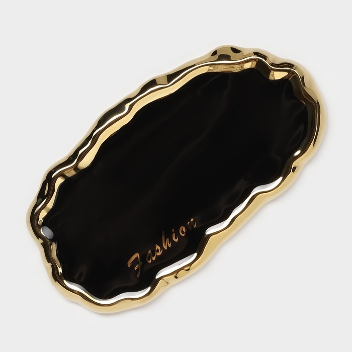 Чайная пара керамическая &laquo;Роскошь&raquo;, 3 предмета: кружка 250 мл, блюдце 23,5&times;13 см, ложка, цвет чёрный