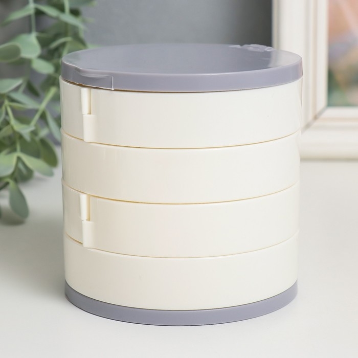 Шкатулка для украшений пластик, зеркало Шкатулка для украшений пластик, зеркало "Круглая. Четыре уровня" белая 10х10х10 см